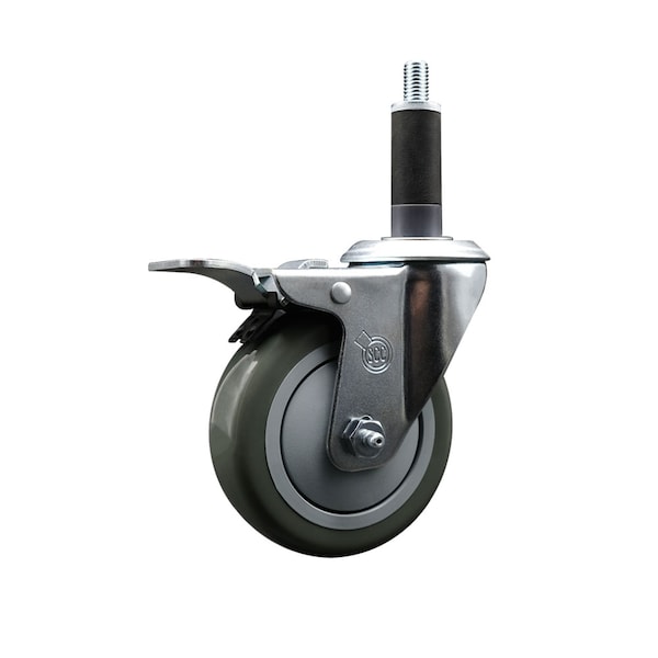 4'' SS Gray Poly Swivel 1'' Expanding Stem Caster Total Lock Brake